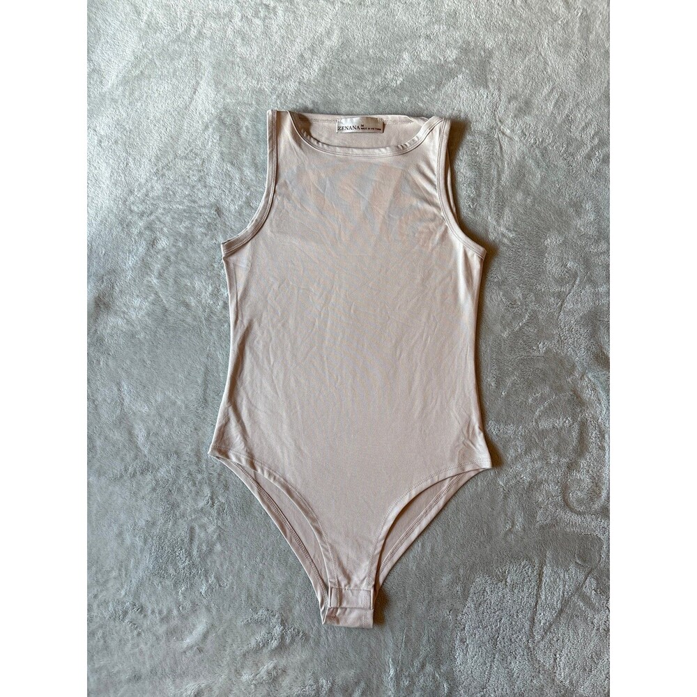 Bodysuit womens juniors beige tan high neck layering snaps onesie costume NEW